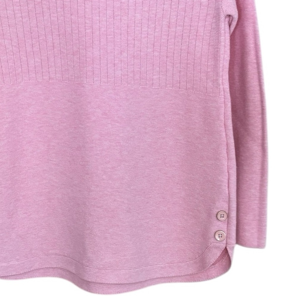 Talbots Crew Neck Mixed Knit Button Detail Lightweight Feminine Pink Sweater MP